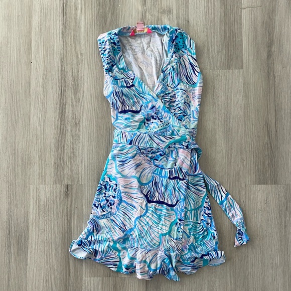 Lilly Pulitzer Rilla wrap romper fishfull thinking print XXS - Picture 2 of 6